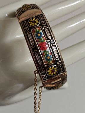 Vintage Damascene Hinged Cuff Bracelet